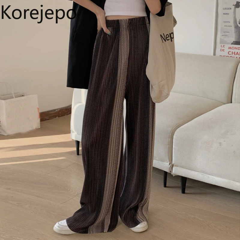 

Korejepo Women Pants 2021 Summer Korean Chic Retro Casual Pants Straight Loose High Waist Drape Wide Leg Mopping Pants Female