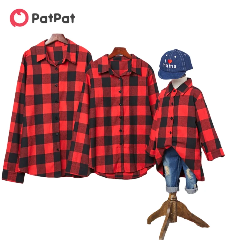 

PatPat New Spring and Autumn Plaid Button Front Shirts Family Matching Tops Family Look Clothing shirts Children's Clothing