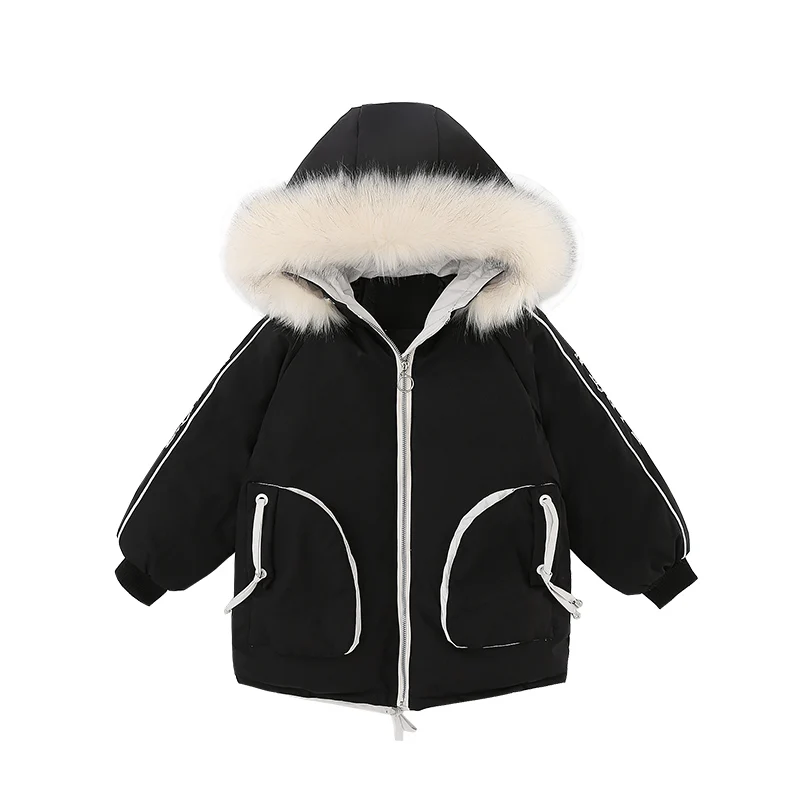 

Baby Girls' Winter Coat 4-13 Years Old Children's Autumn and Winter Warm Coat Big Pocket Big Fur Collar Star Kids Winter Jacket