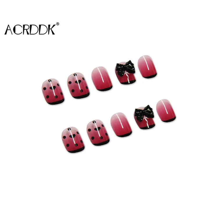 

24pcs False Nails Patch Glue Type with Bowknot Love Heart Printed Paragraph Fashion Manicure False Nails Patch DW