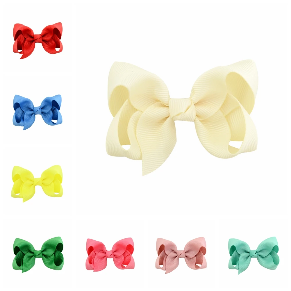 

2pcs/lot 3 Inches Grosgrain Ribbon Bowknot Baby Duckbill Clip Solid Color Handmade Knotted Infant Hairpin DIY Headwear Kids Gift