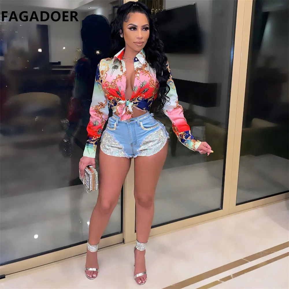 

FAGADOER African Female Shirt New Vintage Print Elastic Tops Sexy Long Sleeve Shirt One Piece Fashion Streetwear Outfits 2021