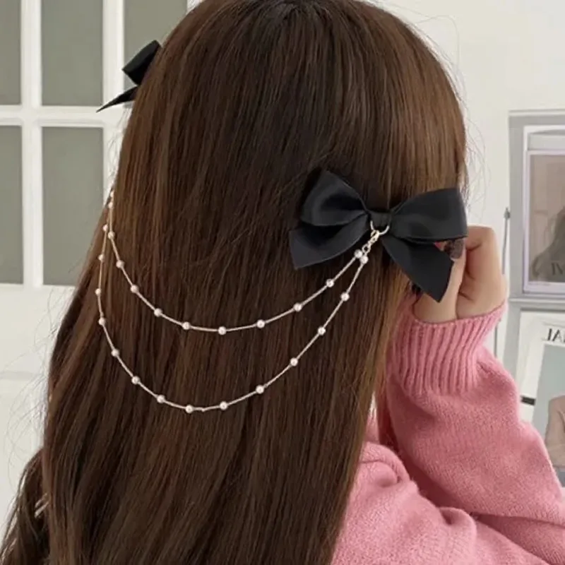 

Заколка для волос, с цепочкой и жемчугом, в Корейском стиле