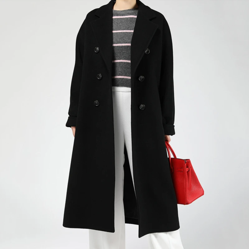 Осень 2022, женское однотонное двубортное пальто средней длины с поясом, зимняя свободная повседневная женская верхняя одежда от AliExpress RU&CIS NEW