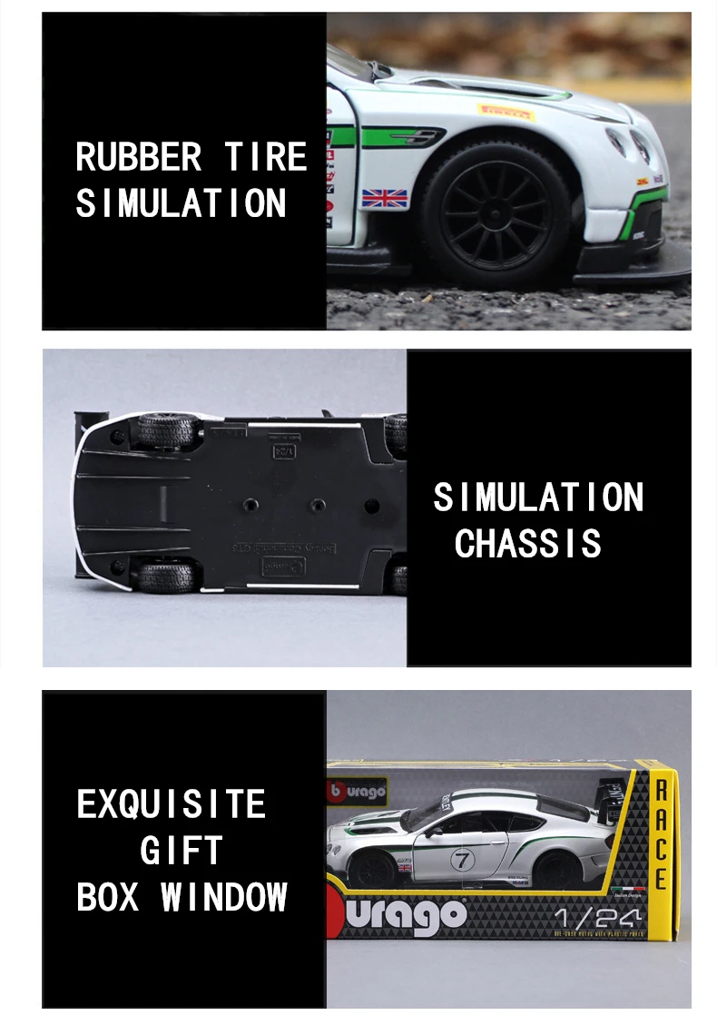Bburago 1:24 Bentley Континентальный GT3 трек версия трансформер сплав модель автомобиля Моделирование Украшение автомобиля коллекция Подарочная игрушка