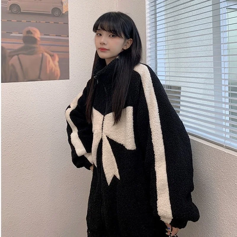 Loose Bowknot Polar Fleece Imitation Lamb Fur Fashionable New Winter Coat Faux Fur Coat  Puffer Jacket  Winter Coat Women