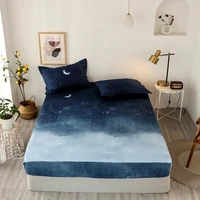 night sky reactive prined bed sheets and pillowcase drap de lit sheet on elastic 3 pcs bed sheet blue