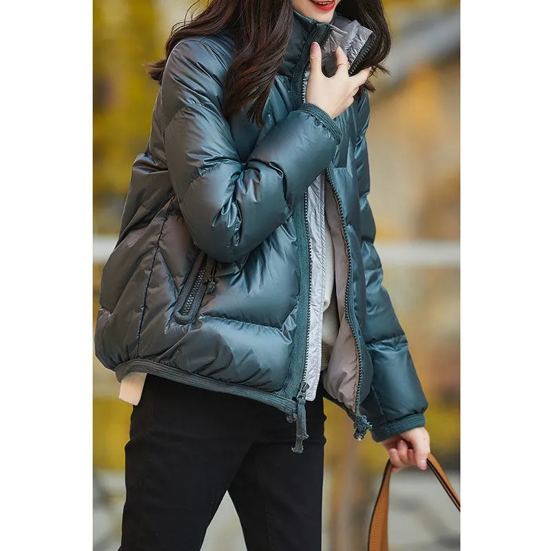 Women Korean Style Cotton-padded Jacket Women 2021 Shiny Down Padded Jacket Loose Stand-up Collar Thick Casual Jacket Parkas OL