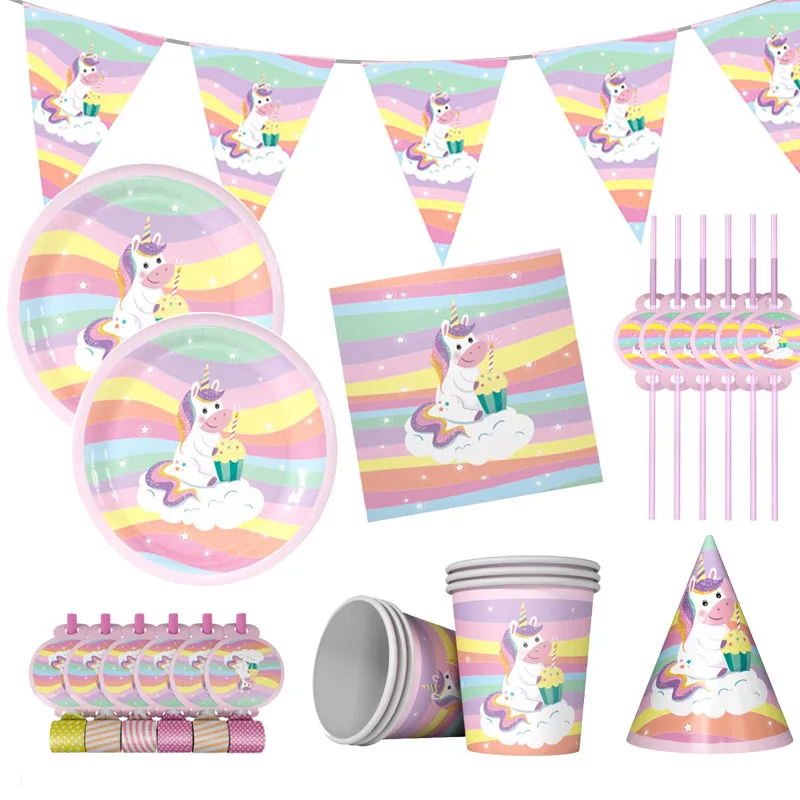 

Cartoon Little Horse Unicorn Theme Party Tableware Paper Plate Cup Napkin Banner Baby Shower Kids Birthday Party Decor Supplies