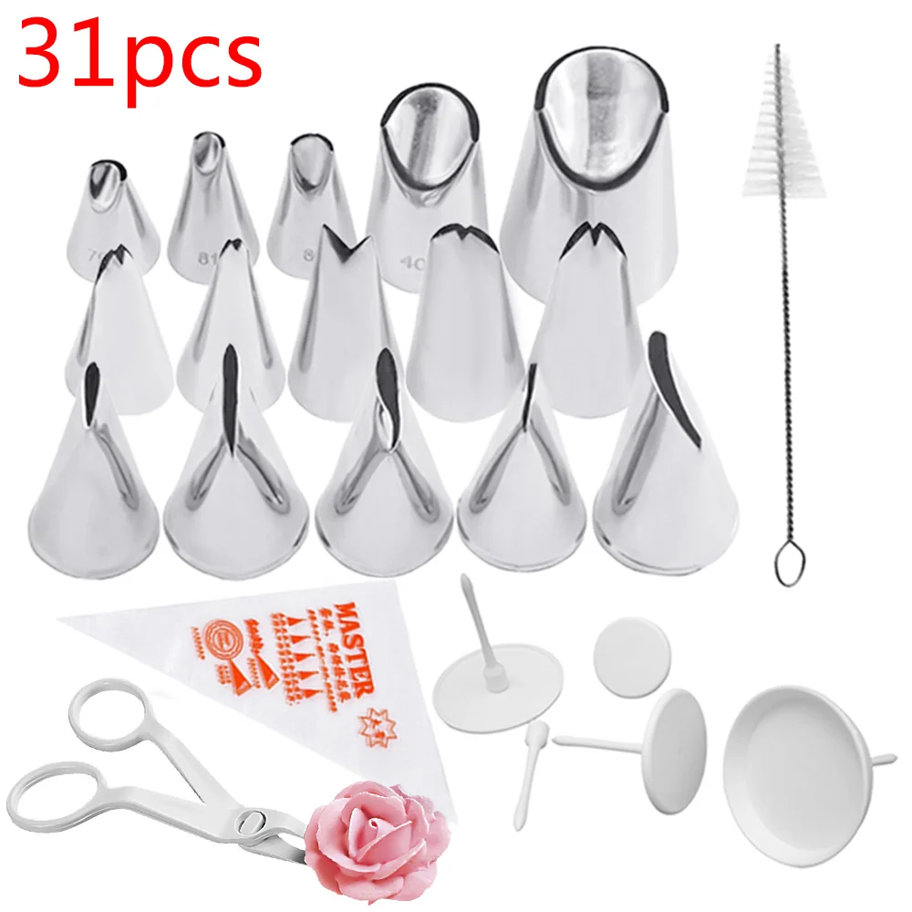 

31PCS Wedding Russian Nozzles Pastry Puff Skirt Icing Piping Nozzles Pastry Decorating Tips Cake Cupcake Decorator Tool