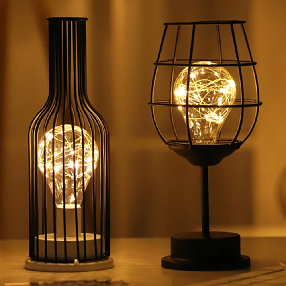 

Creative Iron Minimalist Hollow Table Lamps Warm Light Vintage Copper Wire Lantern Bedroom Bedside Desk Light For Home Decor