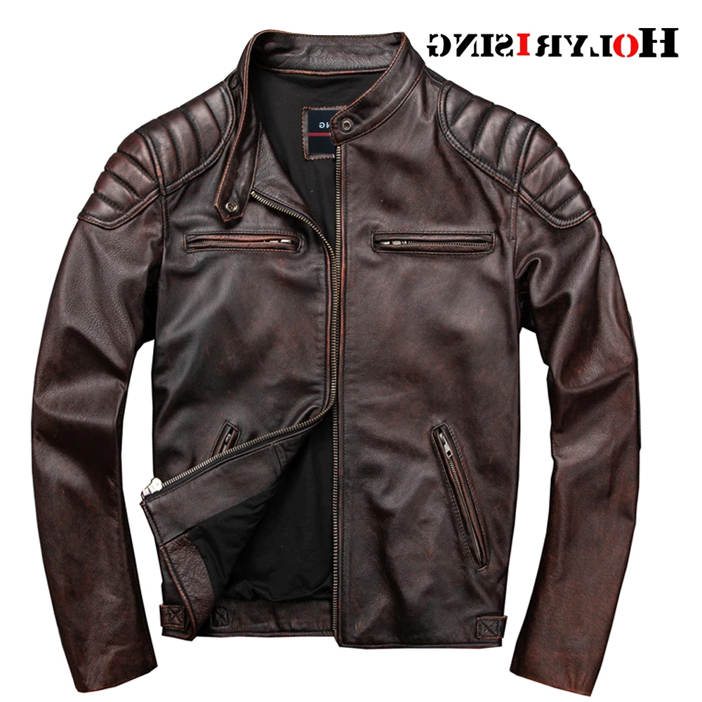 

Real real Men100% cow Genuine Leather Jacket S-5XL Brown leather and coat Bomber Jacket Natural leather 19482