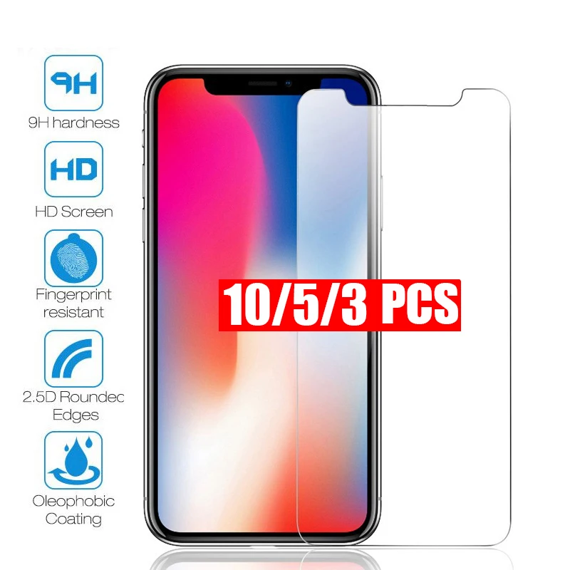 

10Pcs 5 Pcs Tempered Glass For iPhone 12 Mini 11 Pro Max X XS MAX XR 6 6s 7 8 Plus 5s SE 2 2020 Screen Protective Film Protector