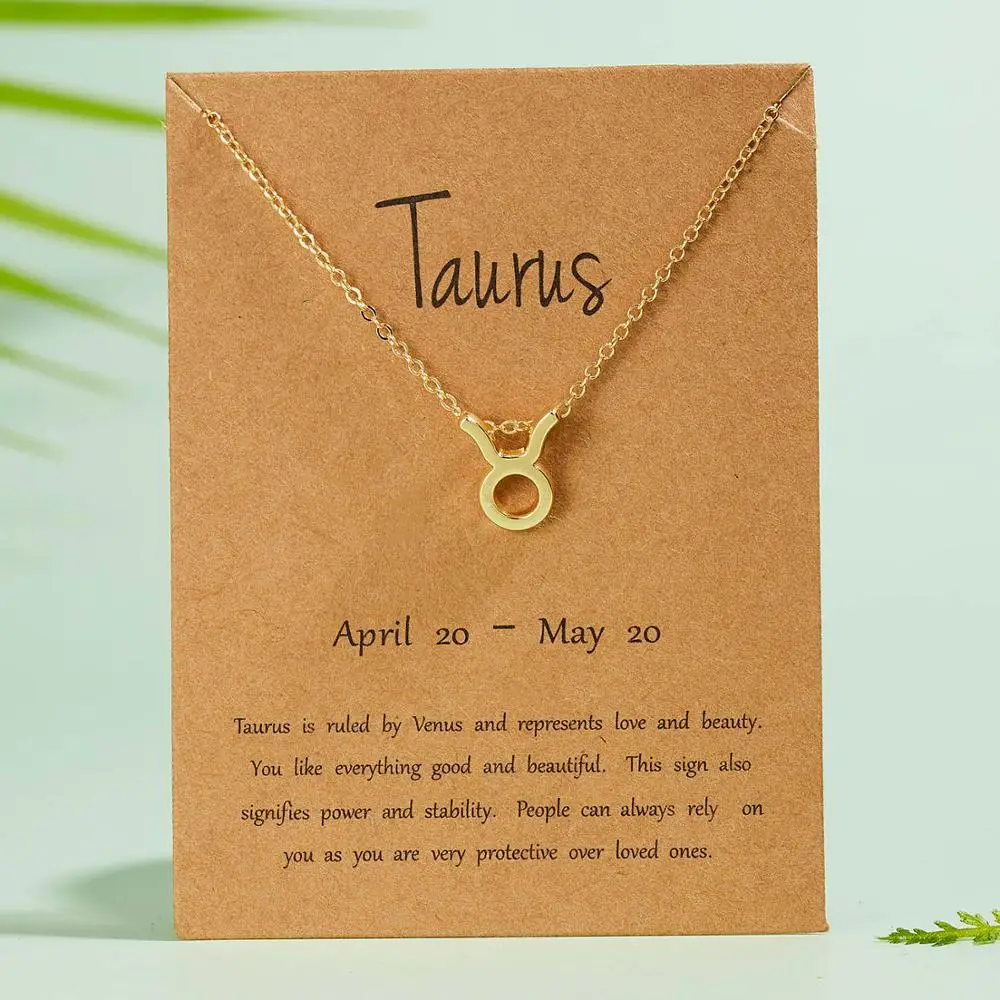 

Female Elegant Star Zodiac Sign 12 Constellation Necklaces Pendant Charm Gold Chain Choker Necklaces for Women Jewelry Cardboard