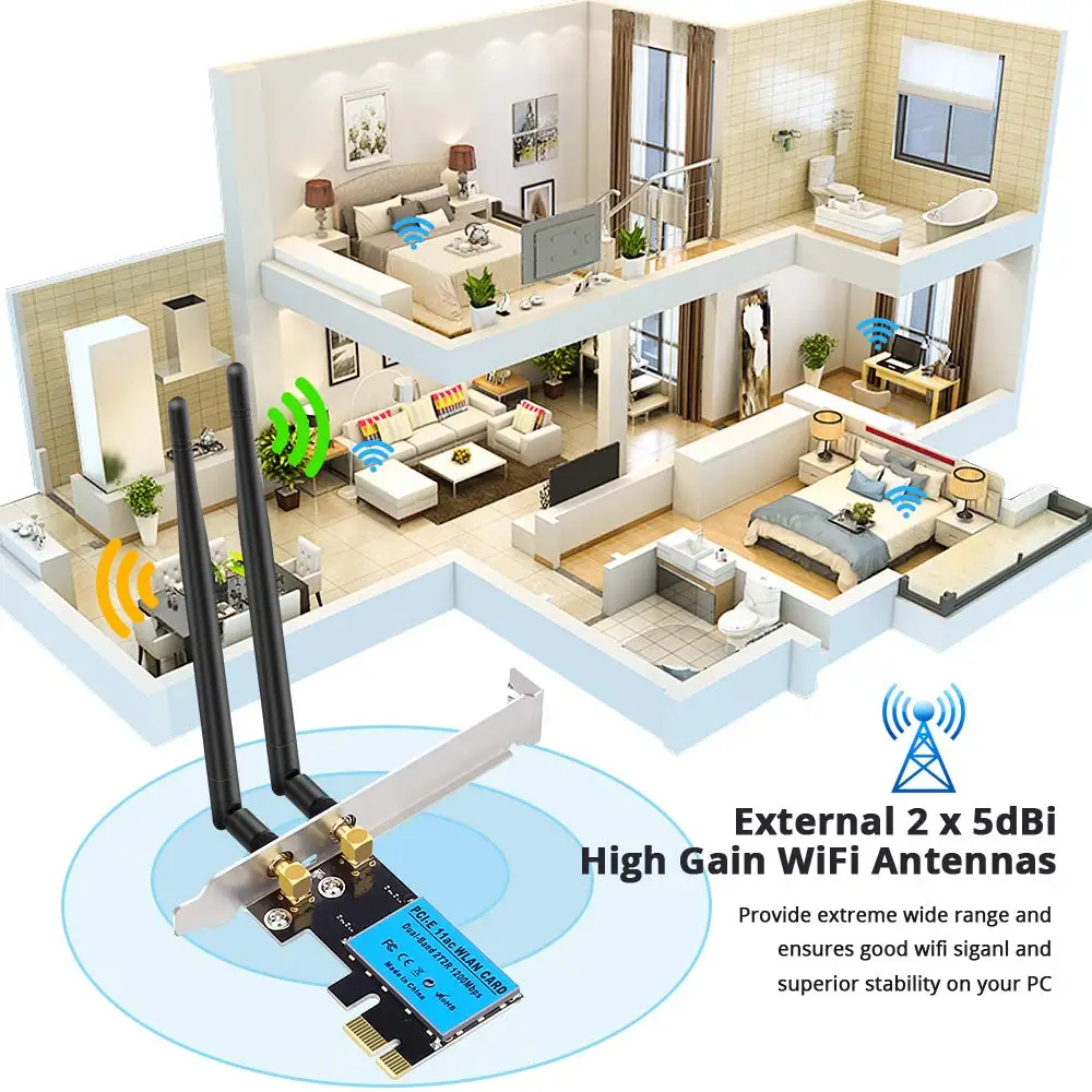 Onvian беспроводная сетевая карта AC1200Mbps PCI-E двухдиапазонный адаптер 5G/2 4G WiFi для Windows