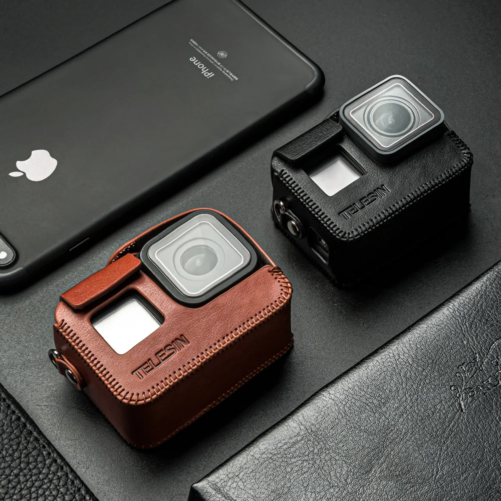 Телесин из искусственной кожи чехол для GoPro Hero 8 для Hero 5 6 7 черная рамка Крышка мини-протектор черный коричневый с длинным ремешком аксессуары
