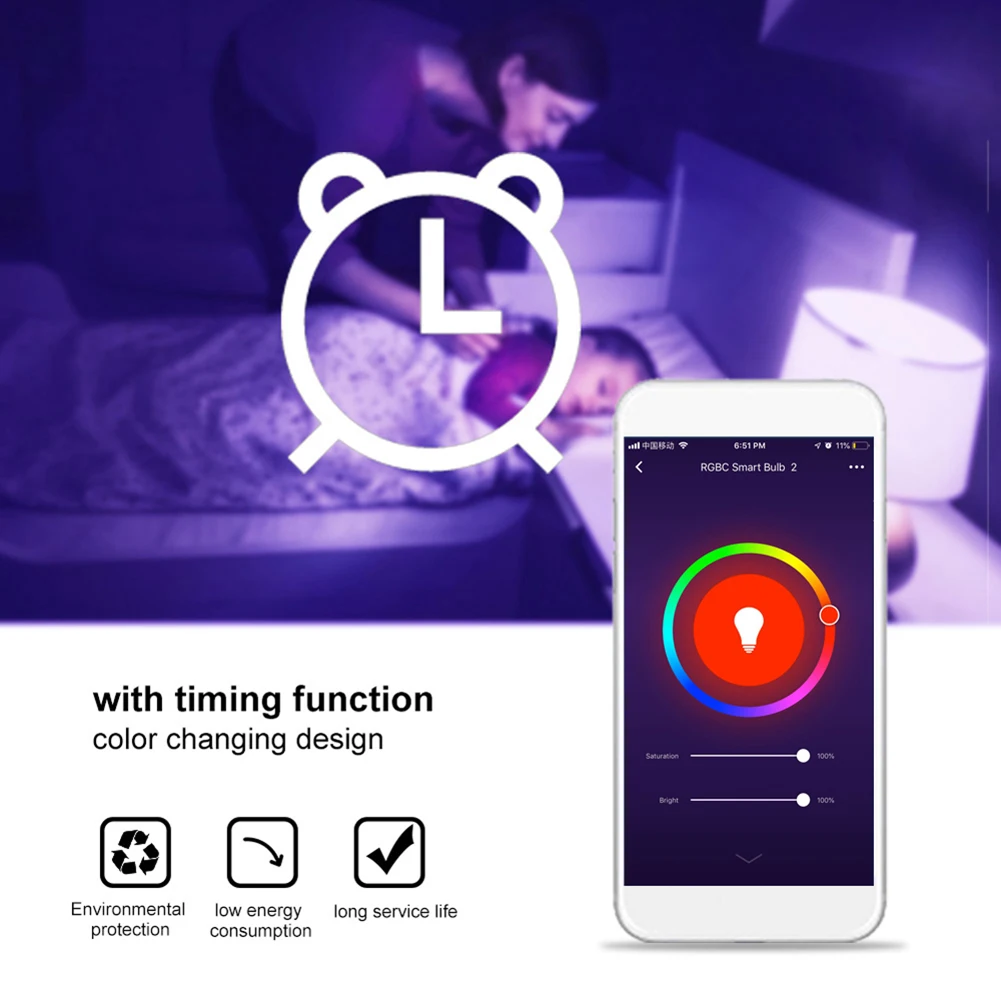 

E27 RGB WIFI Smart Bulb Home Voice Control Dimmable Timer Function Light