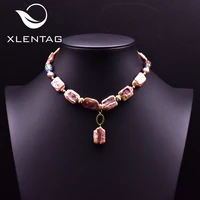 xlentag natural colourful geometric baroque pearl statement choker necklace women rectangle purple crystal luxury jewerly gn0191