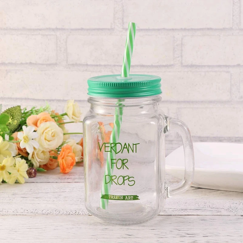 450ML Drinking Glass Set Mason Jar Mugs with Handle and Straws | Дом и сад