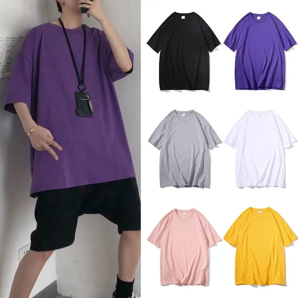 Men Over Size Short Sleeve T-shirt Solid Color Unisex Casual Solid Color O Neck Plus Size Base T Shirt Tee Tops For Men