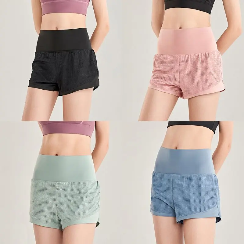 

Women 2-In-1 Workout Running Shorts with Liner Double Layer Yoga Sports Pants 6XDA
