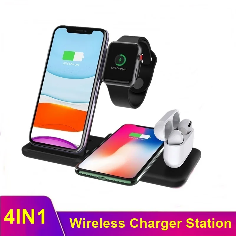 Быстрое беспроводное зарядное устройство Tongdaytech 4 в 1 Qi для Iphone XS 12 11 Pro Max