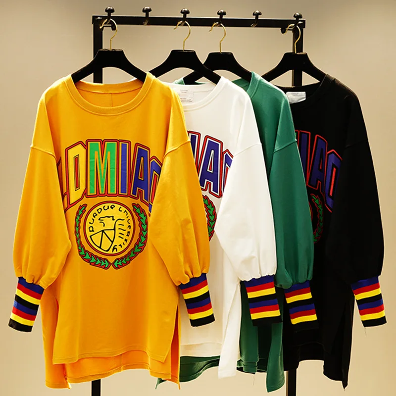 Женская толстовка с длинными рукавами и принтом букв Повседневная Свободная