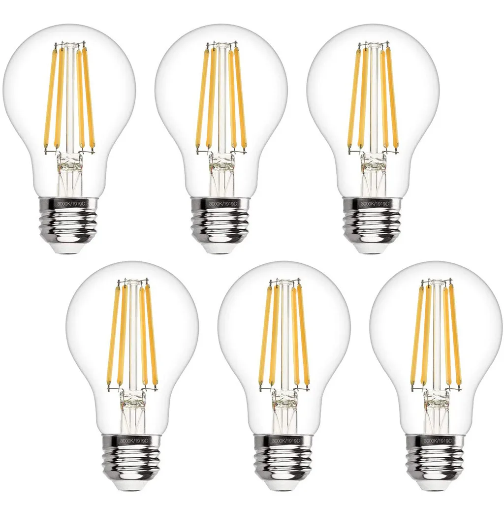 

6Pcs A19(A60) Dimmable LED Edison Light Bulb E27 4W 6W 8W 10W Led Filament Bulb Lampara 2700K Warm White Incandescent for Home