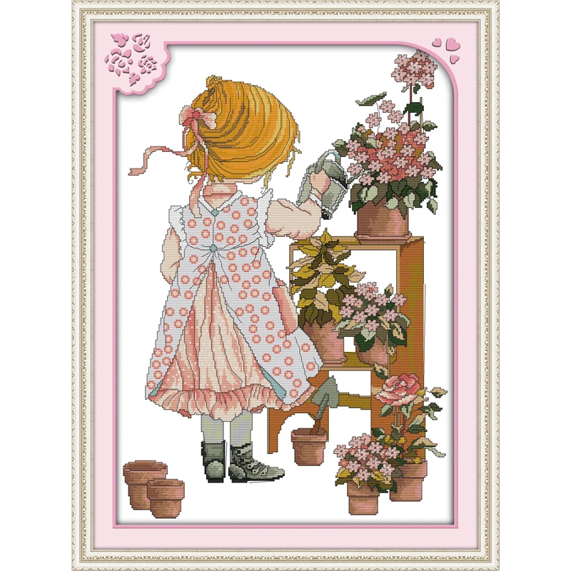

Everlasting Love The Watering Girl Chinese Cross Stitch Kits Ecological Cotton Stamped 11 DIY Christmas Gift Wedding Decoration