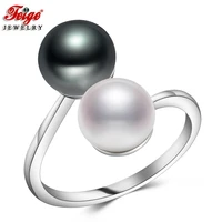 3 colors natural freshwater cultured pearl ring for women gifts accesories double pearl ring gemstone fashion jewelry feige