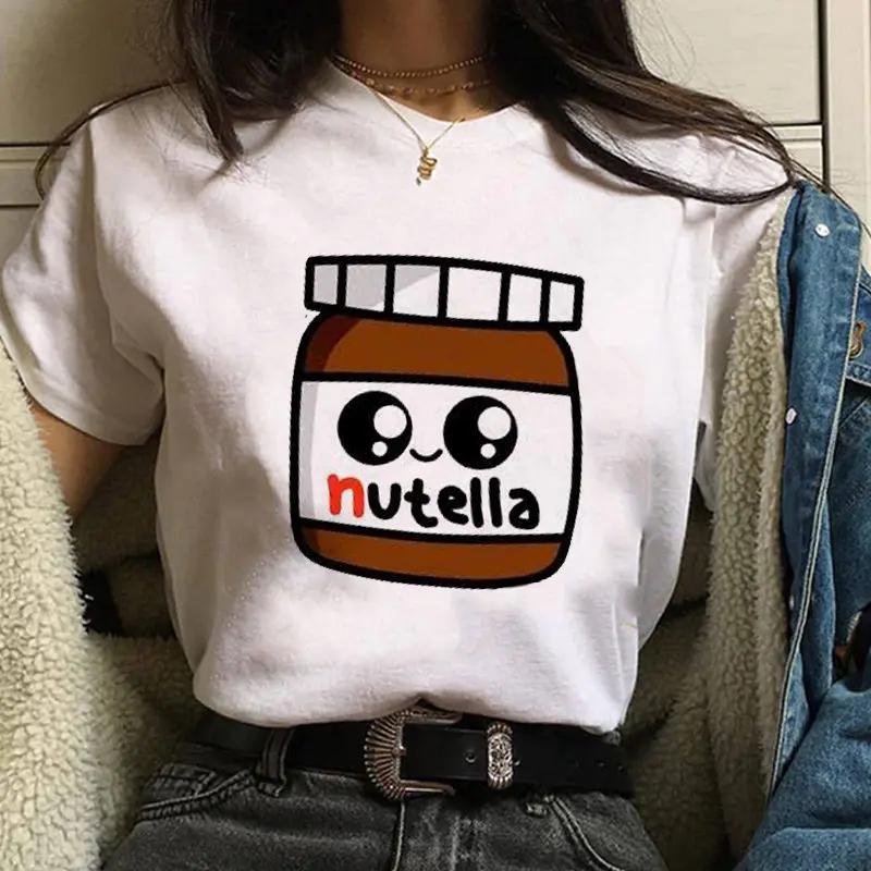 

Cartoon Peanut Butter Print Lady T-shirt Harajuku Graphics T-shirt Print Shirt Female Short Sleeve Top Funny T-shirt Female