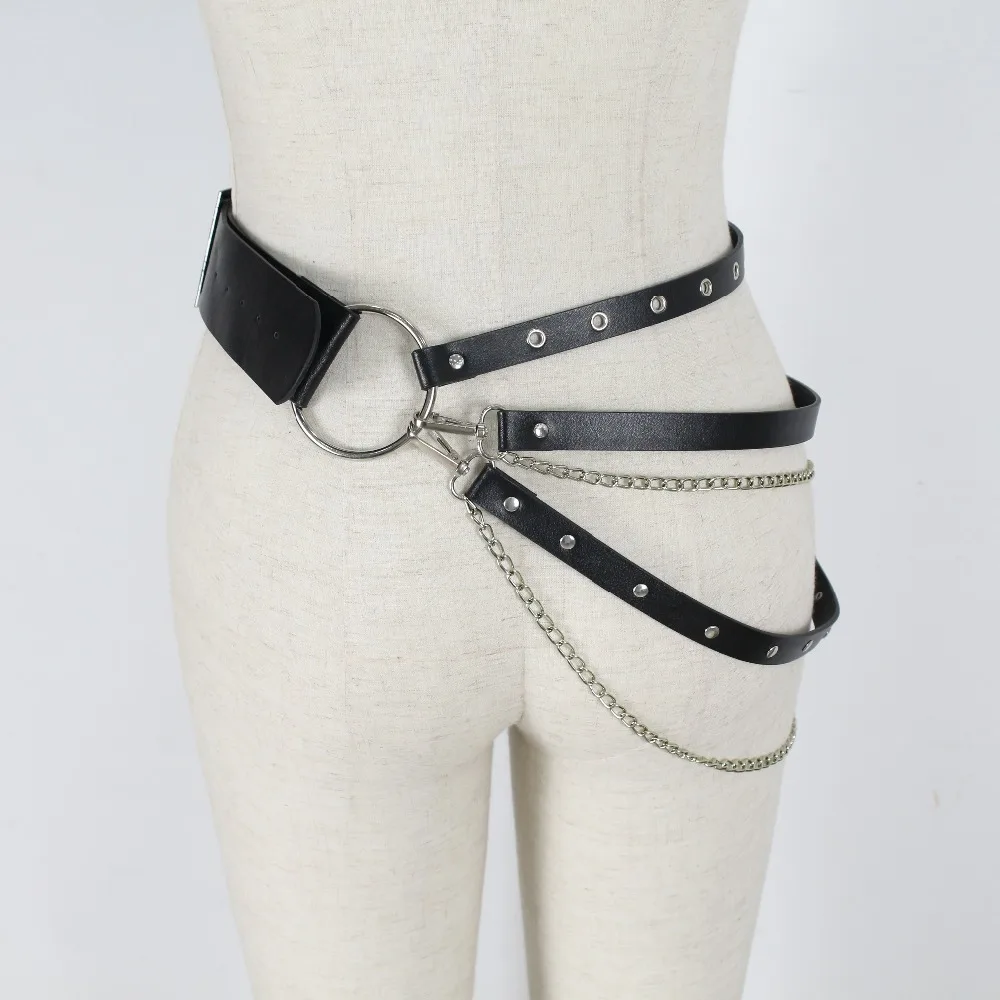TRODEAM Leather Harness Belts For Women Sexy Chain Belts Stocking Waist Band Sexy Lingerie Female Harness Leg Straps Suspenders