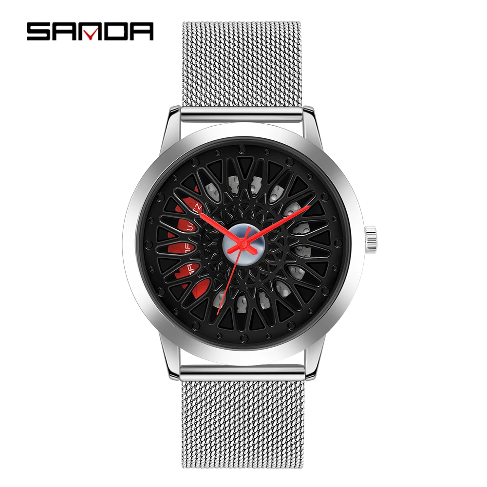 Sanda Luxury Men Watch Business Top Brand Watches for Man 2021 Car Wheel Wristwatch Stainless Steel Strap Waterproof Sport Clock