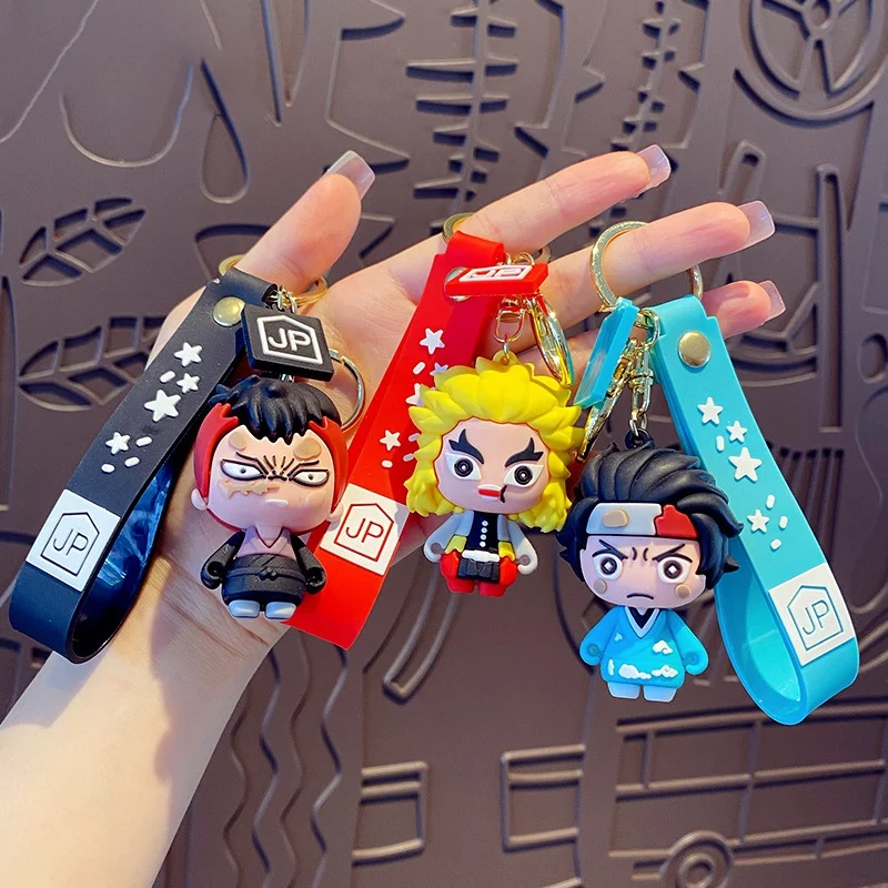 

Anime Demon Slayer Cartoon Keychain Kimetsu No Yaiba Lanyard Keychain Women Bag Keyholder Mini Doll Toys Kids Gift