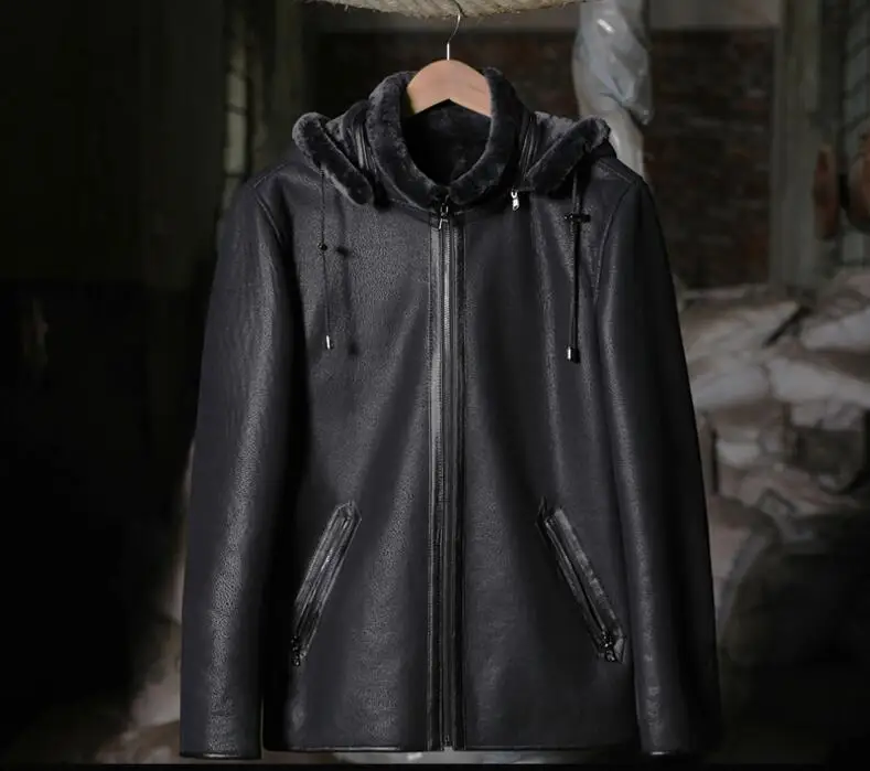 Высококачественное Мужское пальто из натуральной кожи овчина мужская куртка с