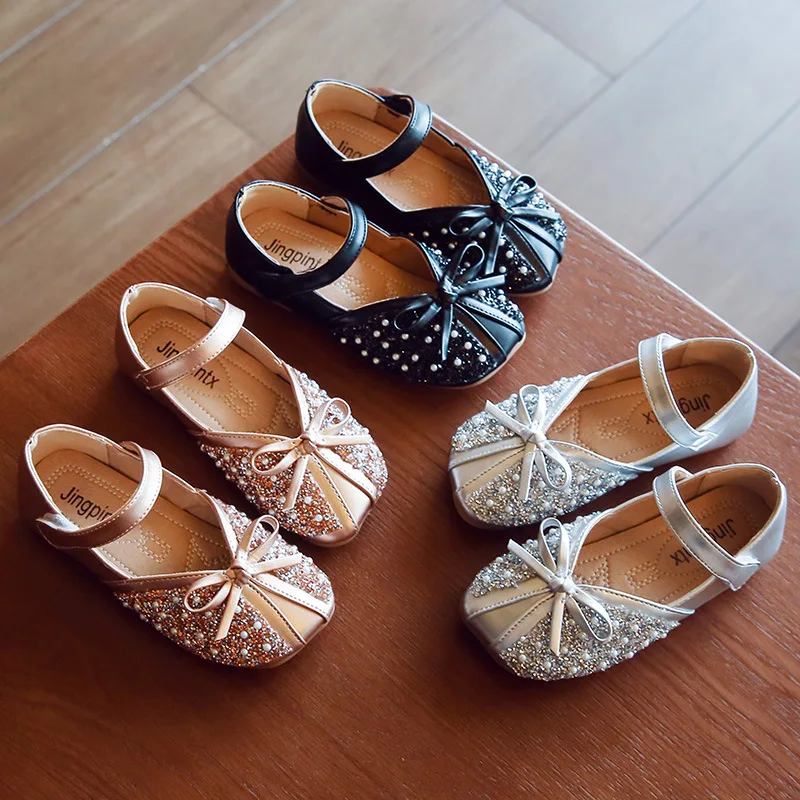 

Girls' Princess Shoes 2021 Spring New Korean Soft Sole Diamond Fashion Velcro Shoes Bowknot Anti Slip Single Shoes