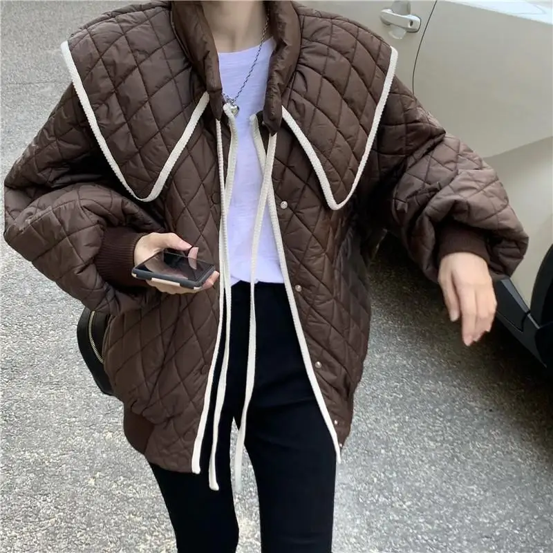 

Fashion Warm Winter Jacket Coat Women Sailor Collar Coats Korean Style Casual Jackets Female Pocket Outwear Clothes 2020