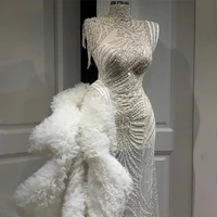 Luxury Prom Dresses Sheer Bodice Beads Crystals Ruffles Removable Overskirt abiye Special Evening Dress vestido de festa longo