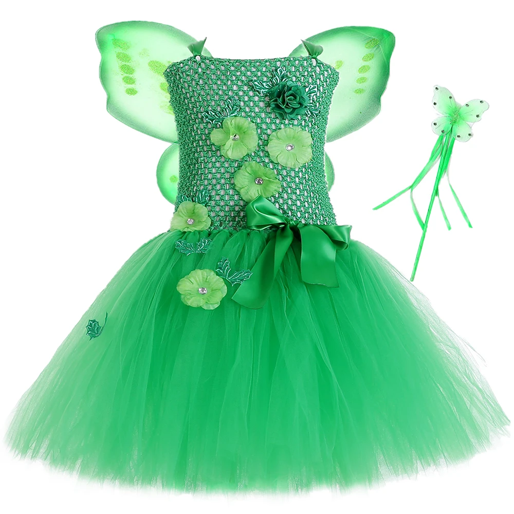 Платье-пачка с крыльями и зелеными цветами для девочек 1 комплект | Детская одежда