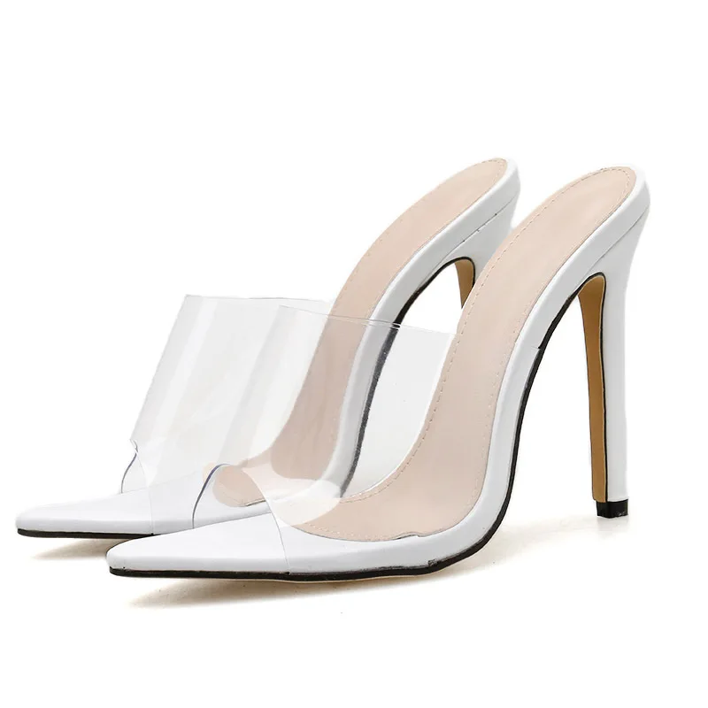 

Women shoes pointed PVC large white high heeled sandals