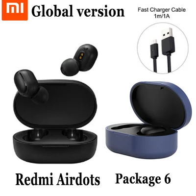 Global add Set 6 Xiaomi Redmi AirDots TWS Bluetooth 5,0 беспроводные наушники для зарядки 8D Bass стерео наушники с микрофоном свободные Наушники управление AI - Цвет: Global add Set 6