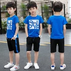 Комплект одежды для мальчиков, футболка с коротким рукавом + штаны, летний спортивный костюм для мальчиков, детская одежда, наряды для подростков, От 5 до 12 лет