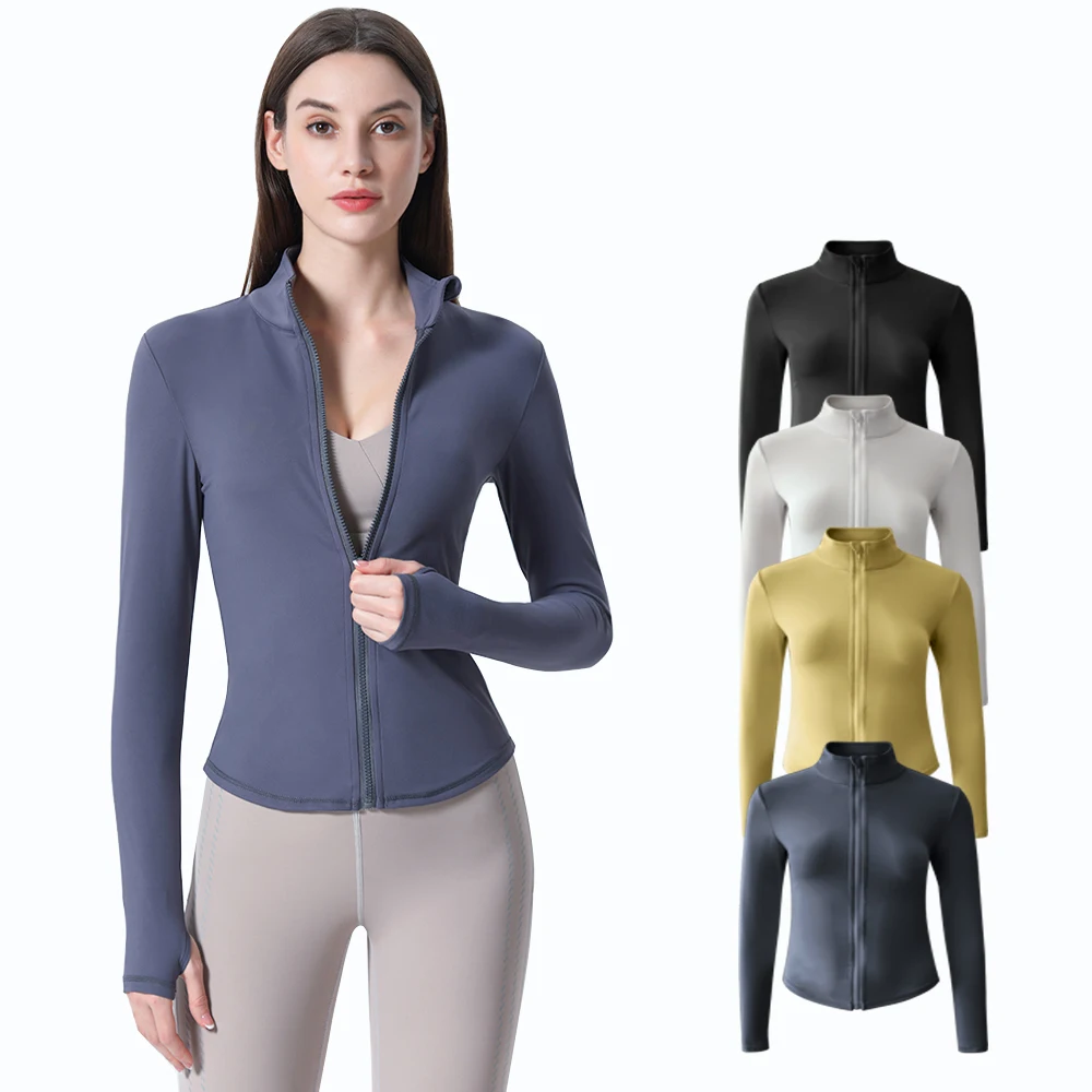 

Women Sport Jacket Finger Holes Zipper Shirt Quick Dry Daily Running Yoga Tops