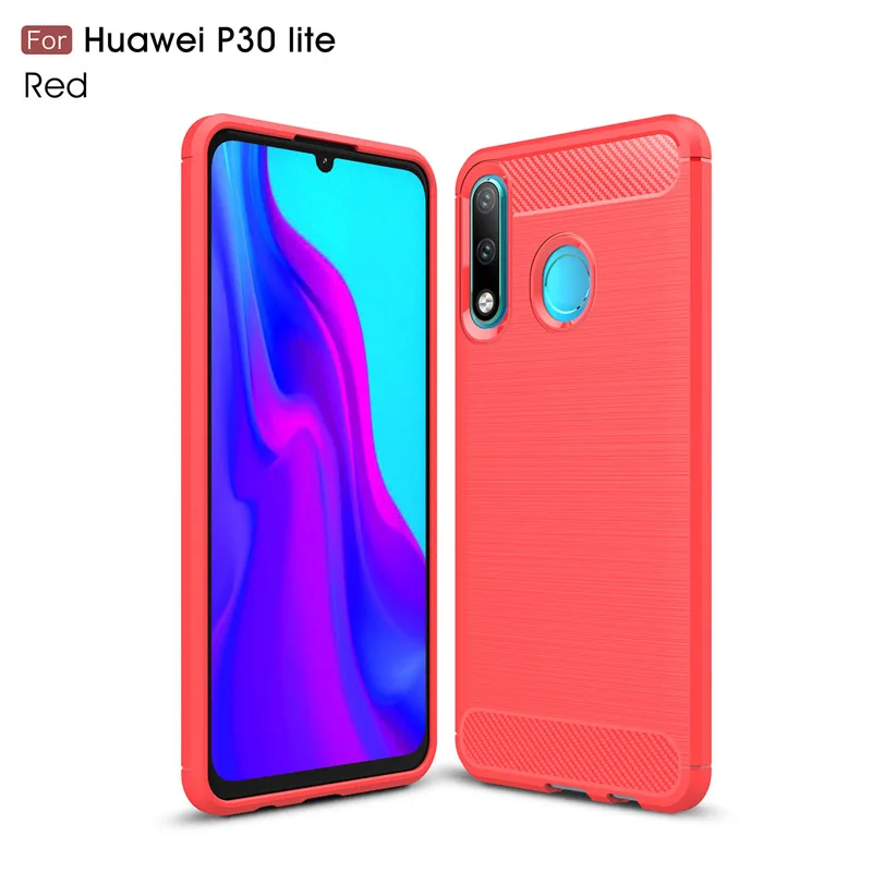 Red Для huawei P30 Lite Honor 20S Мягкий Силиконовый противоударный чехол MAR-LX1M MAR-LX1H текстура углеродного волокна бампер крышка MAR LX1M LX1 - Цвет: Red