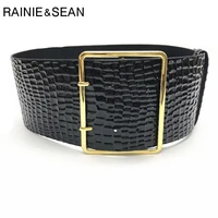 rainie sean women belt black pu leather cummerbund wide belt for women serpentine pattern corset waistband ladies waist belts