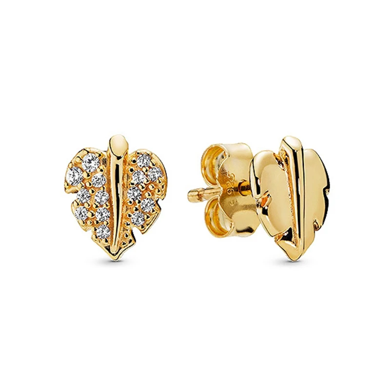

Genuine 925 Sterling Silver Pan Earring Shine Shining & Sparkling Leaf Studs Earring For Women Wedding Gift Fashion Jewelry