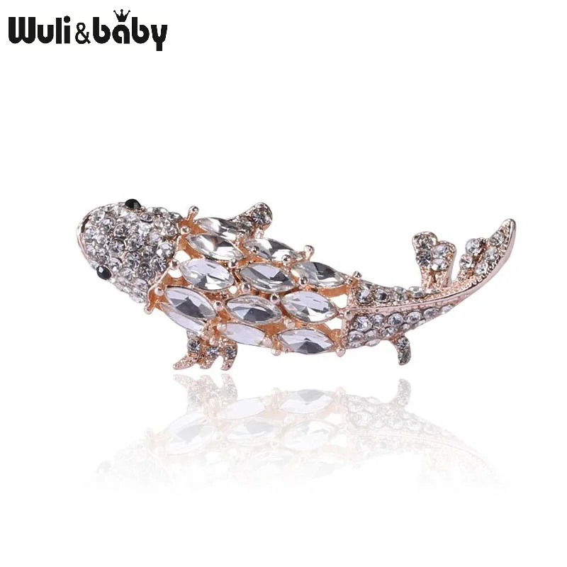 

Wuli&baby Rhinestone Beauty Fish Brooches Women Men White Red Rhinestone Fish Party Causal Office Brooch Pins Gifts