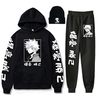 my hero academia hoodie sweatpants cosplay anime clothes hat three piece solid casual pants sportswear tracksuit 2021 outfits