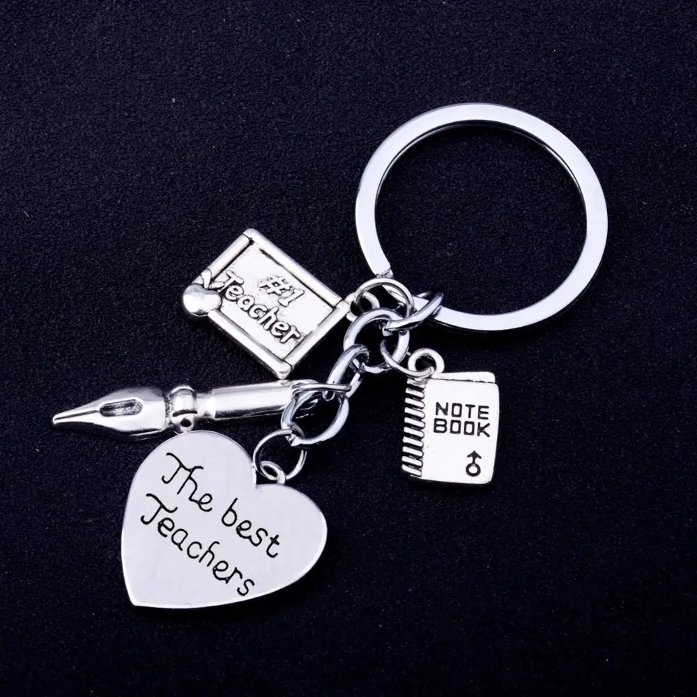 

36PC Thanksgiving Gift Engraved Words The Best Teachers Keyrings Teacher Pen Notebook Pendant Keychains Teacher Jewelry Key Ring