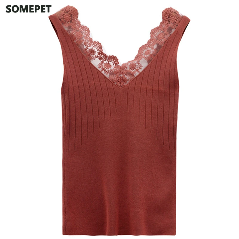 

Women V-neck Lace Up Tank Tops Sexy Skinny Knitted Straps Tops Sleeveless Vest Underwear Ribbed Crop Tops For Women